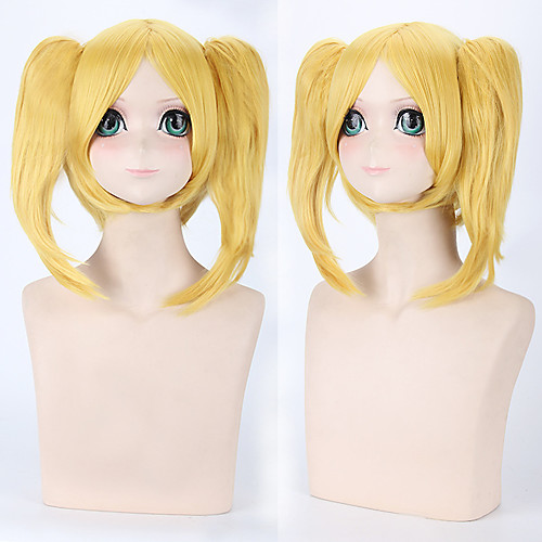 

Vocaloid Kagamine Rin Cosplay Wigs Women's With 2 Ponytails 18 inch Heat Resistant Fiber Straight Blonde Teen Adults' Anime Wig