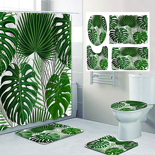 

Tropical Leaves Pattern PrintingBathroom Shower Curtain Leisure Toilet Four-Piece Design