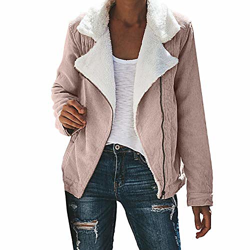 

womens faux suede warm jacket zipper up front coat outwear with pockets jacket beige