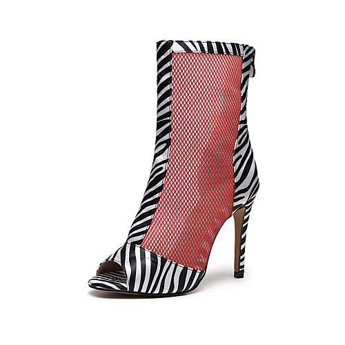 

Women's Latin Shoes Jazz Shoes Modern Shoes Dance Boots Boots Glitter Slim High Heel Black / White Red / White Zipper