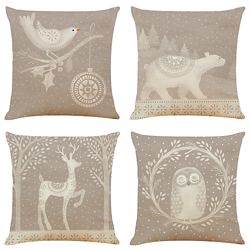 

Set of 4 Simple Nordic Linen Square Decorative Throw Pillow Cases Sofa Cushion Covers 18x18
