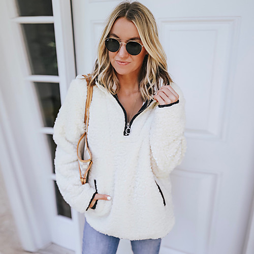 

Women's Pullover Sweatshirt Solid Color Quarter Zip Daily Fuzzy Hoodies Sweatshirts Red Camel Dark Gray