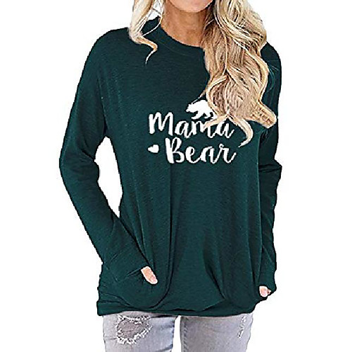 

womens mama bear printed long sleeves loose fit casual pullover t shirts with pockets (m, dark green)
