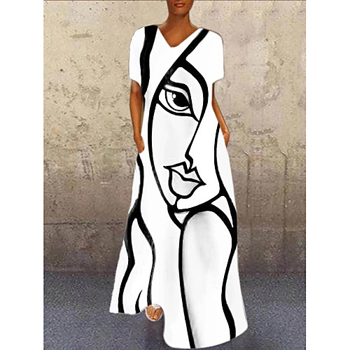 

Women's Shift Dress Maxi long Dress White Black Blue Dusty Rose Green Rainbow Beige Gray Short Sleeve Color Block Print Summer Round Neck Casual 2021 S M L XL XXL 3XL 4XL 5XL