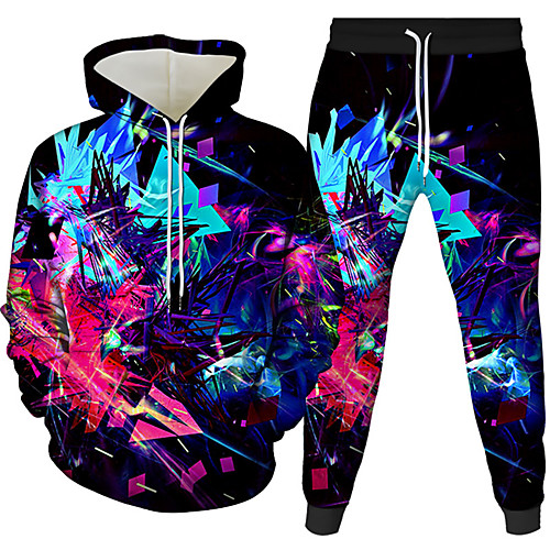 

Men's 3D Hoodies Set Graphic 3D 2 Piece Hooded Daily 3D Print Casual Hoodies Sweatshirts Long Sleeve Blue