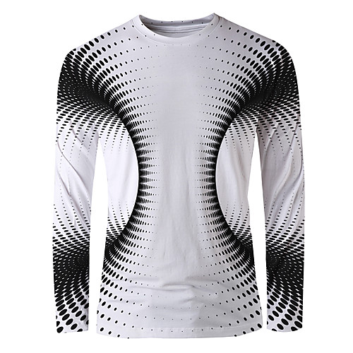 

Men's Graphic Optical Illusion T shirt 3D Print Print Long Sleeve Daily Tops Basic Elegant Round Neck Black / White