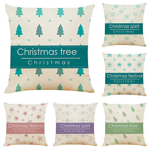 

Set of 6 Polka Dot Christmas Linen Square Decorative Throw Pillow Cases Sofa Cushion Covers 18x18