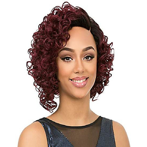 

iron friendly synthetic fibers, short curly wave bob style side part full wigs bouncy layered - awesome (sm red)