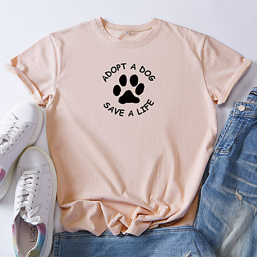 

Women's T-shirt Letter Round Neck Tops 100% Cotton Basic Basic Top White Black Red