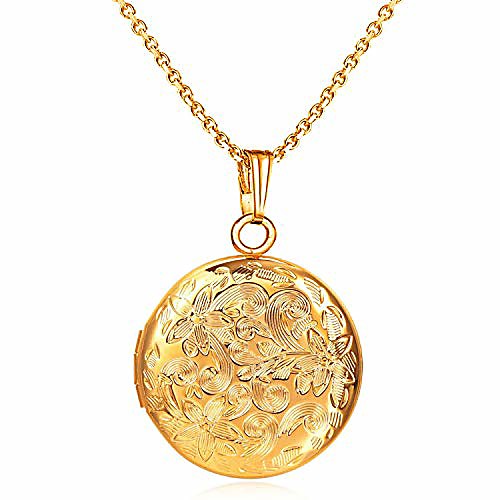 

locket necklace that holds pictures flower lockets necklaces pendant 18k gold plated gifts for women girl (round gold locket)