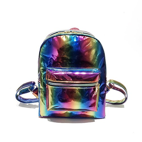 

Women's Girls' PU School Bag Commuter Backpack Waterproof Zipper Solid Color Daily Rainbow