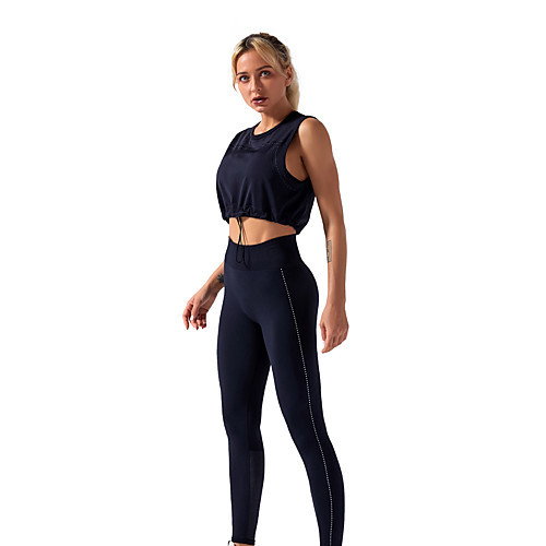 

Women's 2pcs Yoga Suit Winter Seamless Dark Pink Black Dark Purple Spandex Yoga Fitness Running Cropped Leggings Crop Top Clothing Suit Sport Activewear Tummy Control Butt Lift Breathable Quick Dry