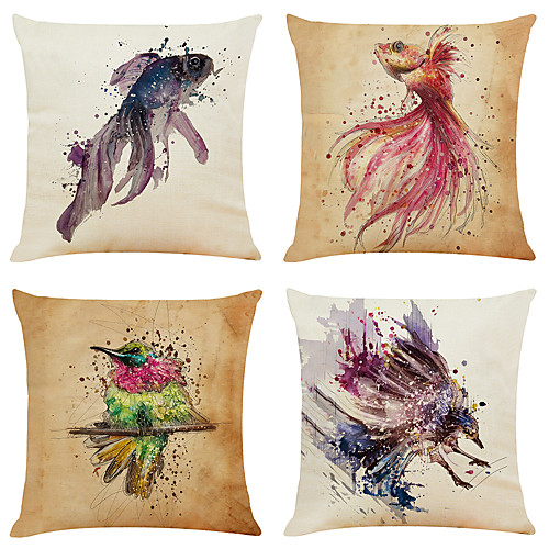 

Cushion Cover 4PC Linen Soft Decorative Square Throw Pillow Cover Cushion Case Pillowcase for Sofa Bedroom 45 x 45 cm (18 x 18 Inch) Superior Quality