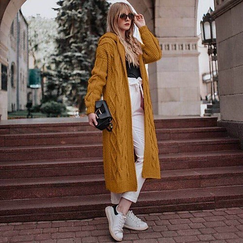 

Women's Solid Colored Fall & Winter Sweater Coat Long Daily Long Sleeve Polyster Coat Tops Yellow