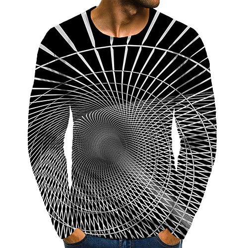 

Men's T shirt 3D Print Graphic 3D Plus Size Print Long Sleeve Daily Tops Elegant Exaggerated Black