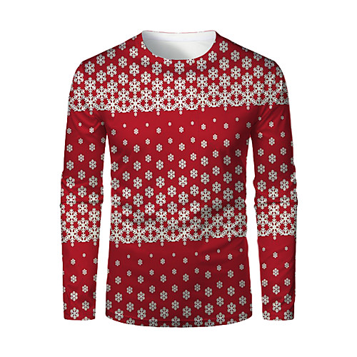

Men's T shirt 3D Print Graphic 3D Print Long Sleeve Christmas Tops Red