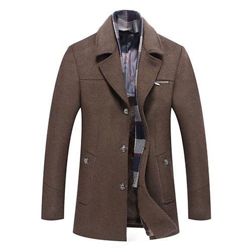 

Men's Solid Colored Fall & Winter Coat Long Daily Long Sleeve Wool Blend Coat Tops Khaki