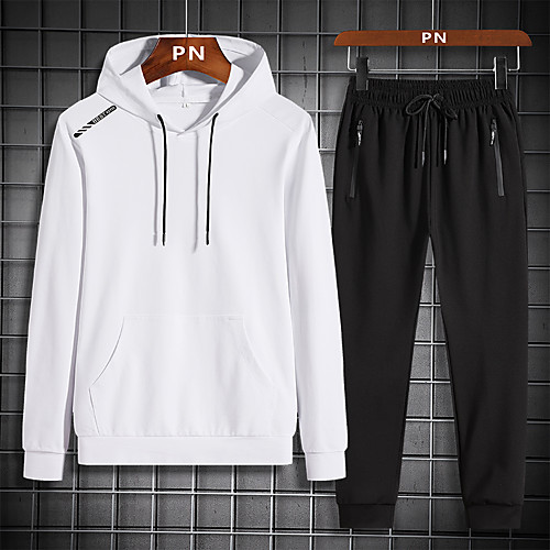 

Men's 2 Piece Tracksuit Sweatsuit Long Sleeve 2pcs Spandex Thermal Warm Soft Fitness Gym Workout Running Walking Jogging Sportswear Solid Colored Jacket and Sweatpants Clothing Suit Hoodie White Black