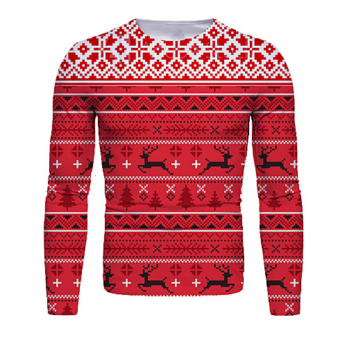 

Men's T shirt 3D Print Striped Graphic 3D Print Long Sleeve Christmas Tops Red