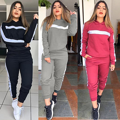 

Women's 2 Piece Tracksuit Sweatsuit Street Casual Long Sleeve 2pcs Winter Breathable Quick Dry Soft Fitness Gym Workout Performance Running Jogging Sportswear Outfit Set Clothing Suit Hoodie Black