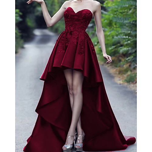 

A-Line Luxurious Sexy Wedding Guest Formal Evening Dress Sweetheart Neckline Sleeveless Asymmetrical Satin with Pleats 2021