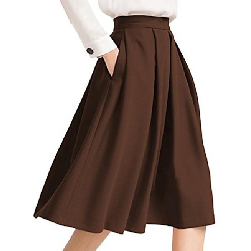 

women's high waisted a line skirt skater pleated full midi skirt coffee us14