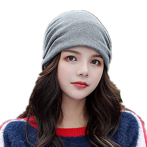 

Women's Hiking Cap Beanie Hat 1 PCS Winter Outdoor Thermal Warm Skull Cap Beanie Solid Color Woolen Cloth Dark Grey Yellow Grey for Hunting Fishing Climbing