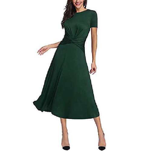 

women's tummy control dress round neck short sleeve midi semiformal casual party fit flare maxi dress