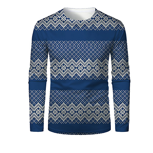 

Men's T shirt 3D Print Plaid Graphic 3D Print Long Sleeve Christmas Tops Dusty Blue