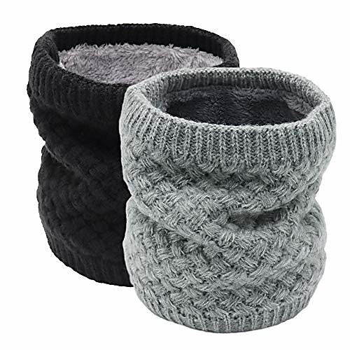 

winter fleece lined knitted neck warmer neck gaiter scarf for women (black grey)