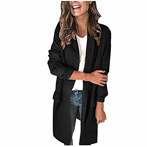 

plus size blazers long open front work office stretchy suit jackets cardigans coats(black,small)