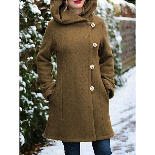 

Women's Solid Colored Fall & Winter Coat Long Daily Long Sleeve Cotton Blend Coat Tops Black