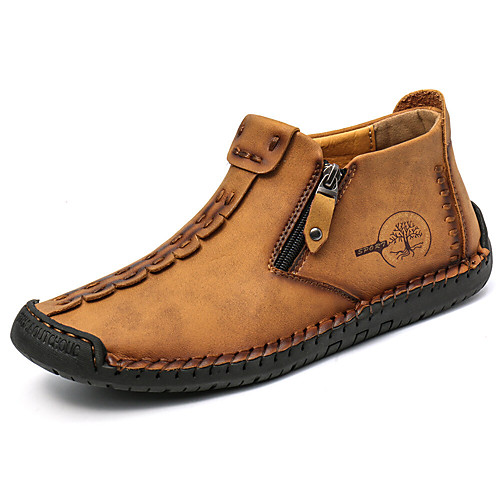 

Men's Boots Work Boots Hand Stitching Ankle Boots Casual Leather Lightweight Non Slip Yellow brown Black Blue Fall Winter Spring