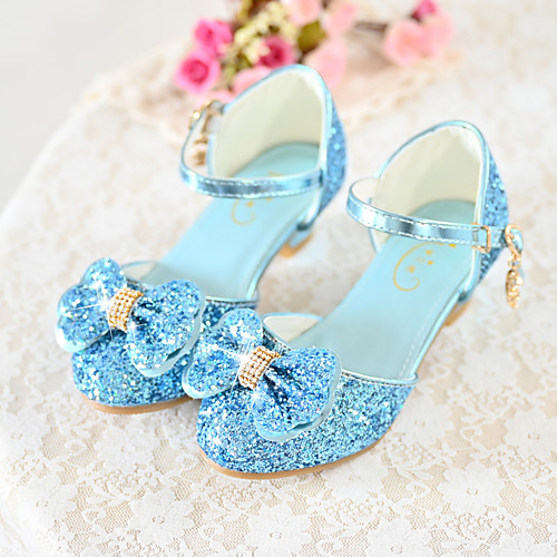 

Girls' Heels Moccasin Flower Girl Shoes Princess Shoes Rubber PU Little Kids(4-7ys) Big Kids(7years ) Daily Party & Evening Walking Shoes Bowknot Buckle Sequin White Blue Pink Fall Spring