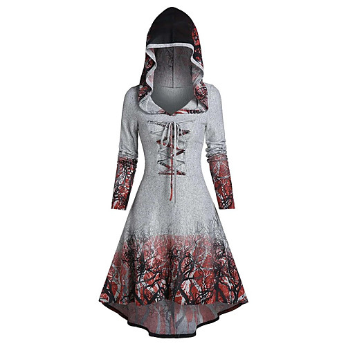 

Women's A Line Dress Knee Length Dress Black Blue Red Long Sleeve Print Patchwork Print Fall Hooded Casual 2021 S M L XL XXL 3XL 4XL 5XL