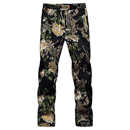 

men's hipster printed elastic waist pull-on drawstring flower pants