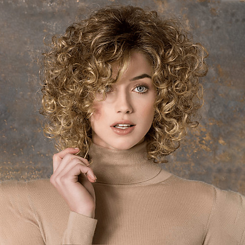 

Synthetic Wig Curly Asymmetrical Wig Blonde Short Dark Brown Blonde Synthetic Hair Women's Soft Elastic Easy to Carry Dark Brown Blonde