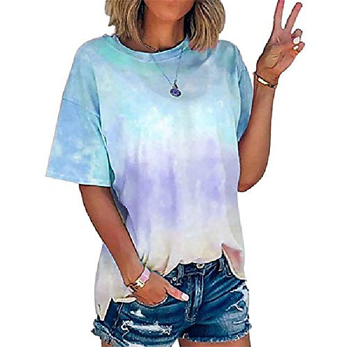 

Women's T shirt Tie Dye Round Neck Tops Basic Basic Top Blue Purple Red