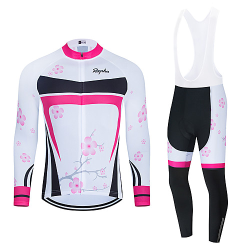

WECYCLE Women's Men's Long Sleeve Cycling Jersey with Bib Tights Cycling Jersey with Tights Winter White Black BlackWhite Floral Botanical Bike Breathable Quick Dry Warm Sports Floral Botanical