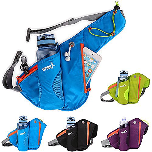 

fanny pack running belt with water bottle pocket water resistant waist bag phone holder for outdoor sports hiking travel men women runners hip bum bag blue