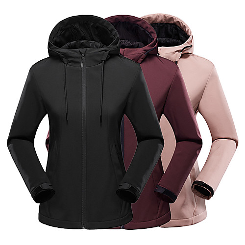 

Wolfcavalry Women's Hoodie Jacket Hiking Softshell Jacket Hiking Jacket Winter Outdoor Patchwork Waterproof Windproof Warm Breathable Jacket Top Spandex Single Slider Camping / Hiking Hunting Fishing