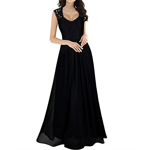 

Women's Sheath Dress Maxi long Dress Black Blue Red Green Sleeveless Solid Color Lace Spring V Neck Elegant Sexy 2021 S M L XL XXL