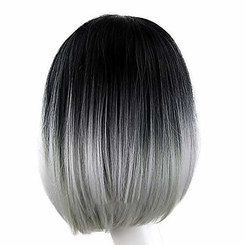 

inkach clearance short straight wig, womens ombre grey bob wig synthetic fiber hair wig heat resistant (multicolor)