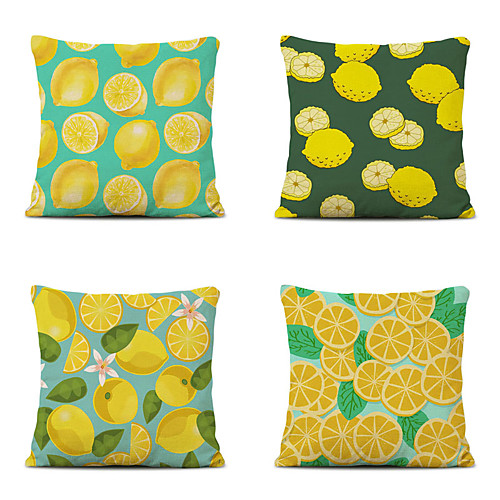 

Cushion Cover 4PC Linen Soft Decorative Square Throw Pillow Cover Cushion Case Pillowcase for Sofa Bedroom 45 x 45 cm (18 x 18 Inch) Superior Quality Mashine Washable Lemon Fruit Pattern