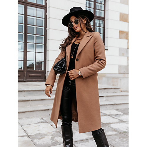 

Women's Solid Colored Basic Fall & Winter Coat Long Daily Long Sleeve Polyster Coat Tops Black