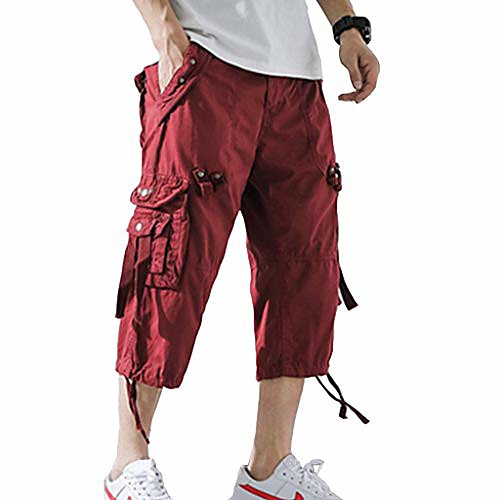 

cargo shorts mens 3/4 relaxed fit below knee capri wine red cargo short size 32
