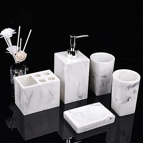 

Bathroom Accessories Set 5 Piece Ceramic Complete Bathroom Set for Bath Decor Includes Toothbrush Holder Soap Dispenser Soap Dish 2 Mouthwash Cup Holiday Bathroom Decoration Gift Idea