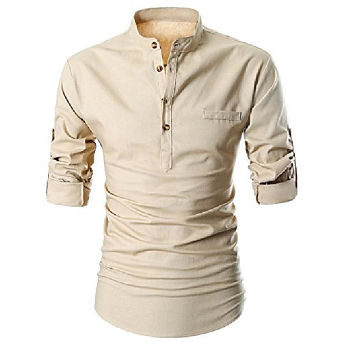 

beloved men henley neck long sleeve daily look linen shirts (2xl, khaki)
