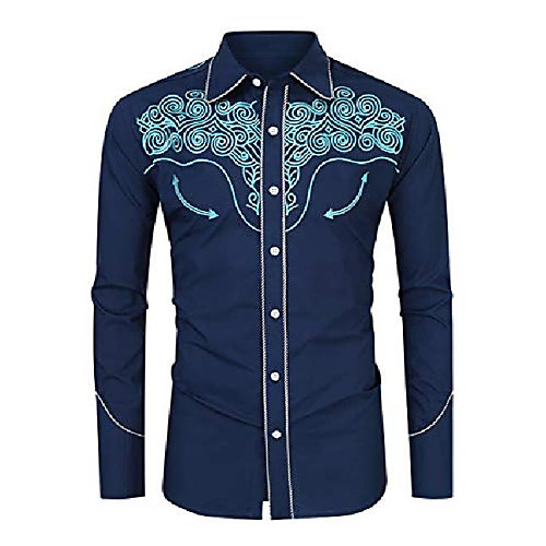 

men distressed embroidered shirt unique casual long sleeve vintage floral slim fit western formal wedding dress shirts relaxed fit outerwear (blue-medium)