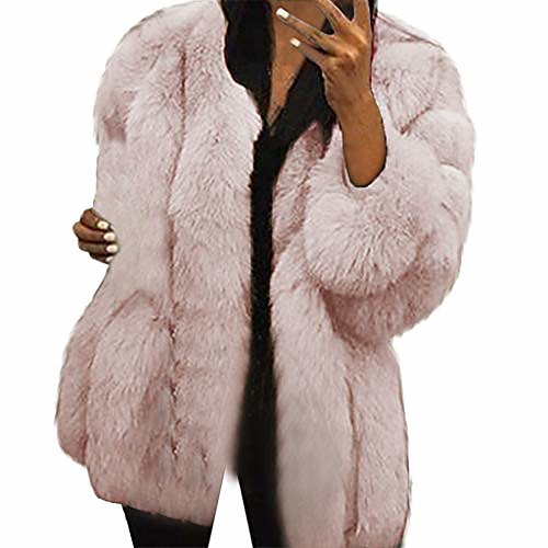 

women plus size short faux fur coat warm furry jacket long sleeve outerwear (pink, xxxxl)